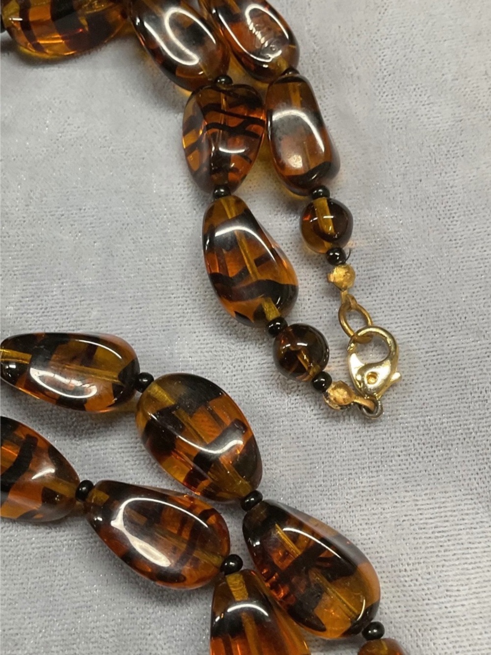 Vintage Amber Black Root Beer Glass Necklace 30" Drop VERY LONG - Picture 9 of 16